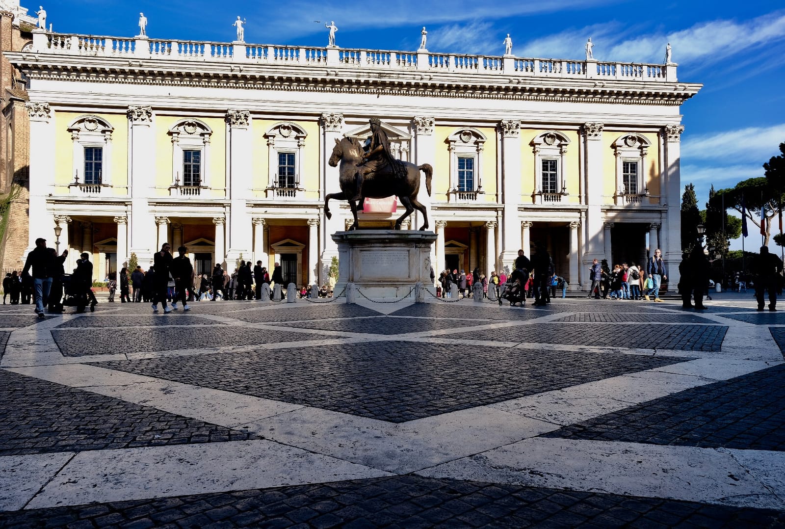 The equestrian statue and Palazzo dei Conservatori on Piazza del Campidoglio