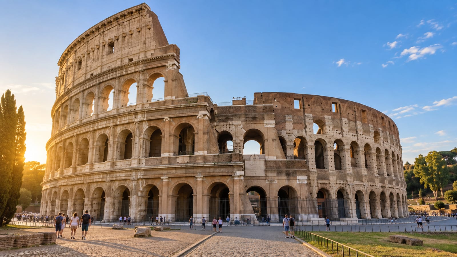 The Colosseum exterior in Rome in warm late afternoon light