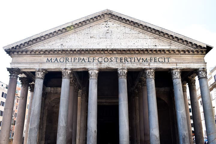 The Pantheon portico and columns in Rome