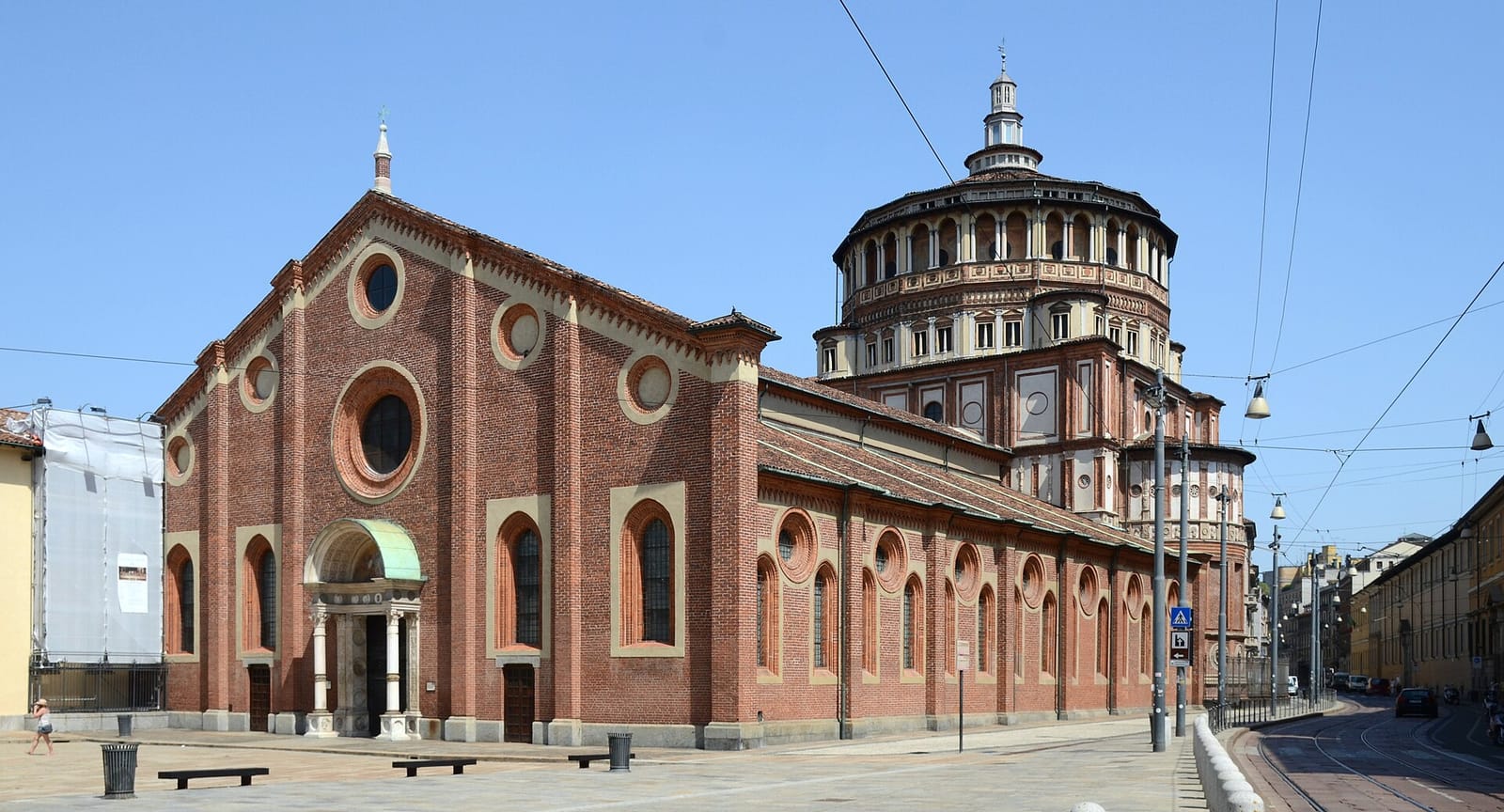 The facade of Santa Maria delle Grazie in Milan, beside the Last Supper museum