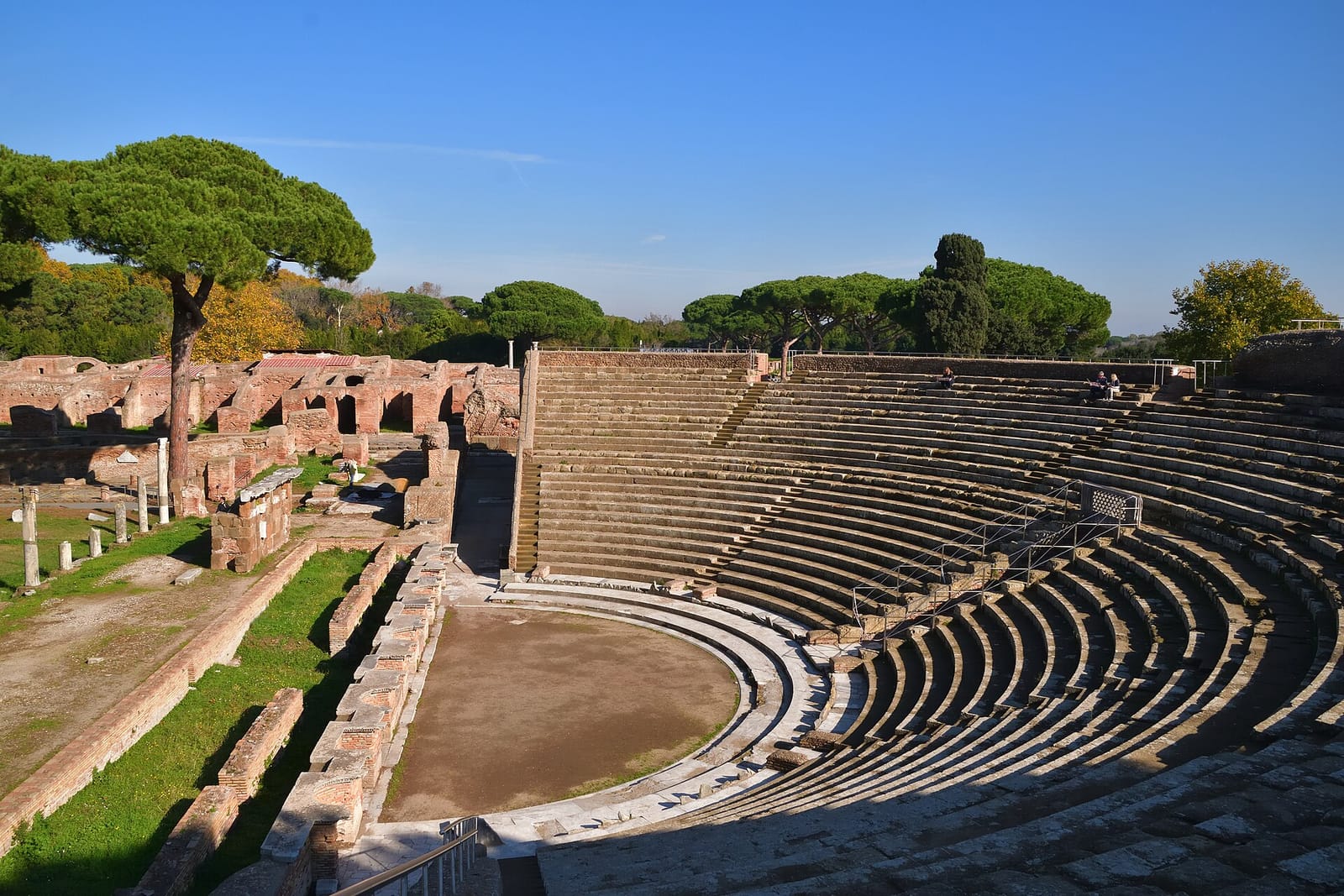 Ancient theatre seating and ruins at Ostia Antica
