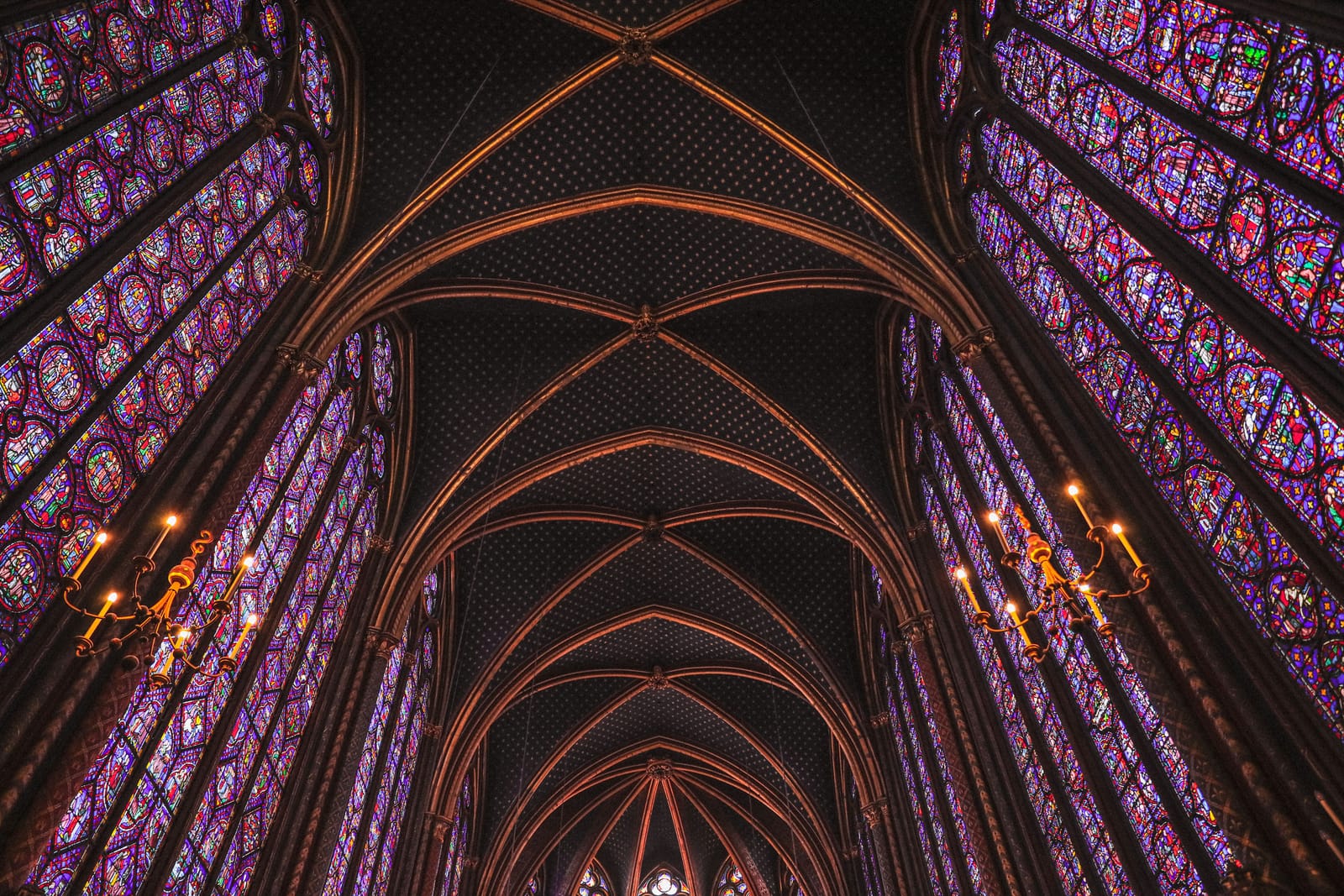 Stained-glass windows inside Sainte-Chapelle in Paris