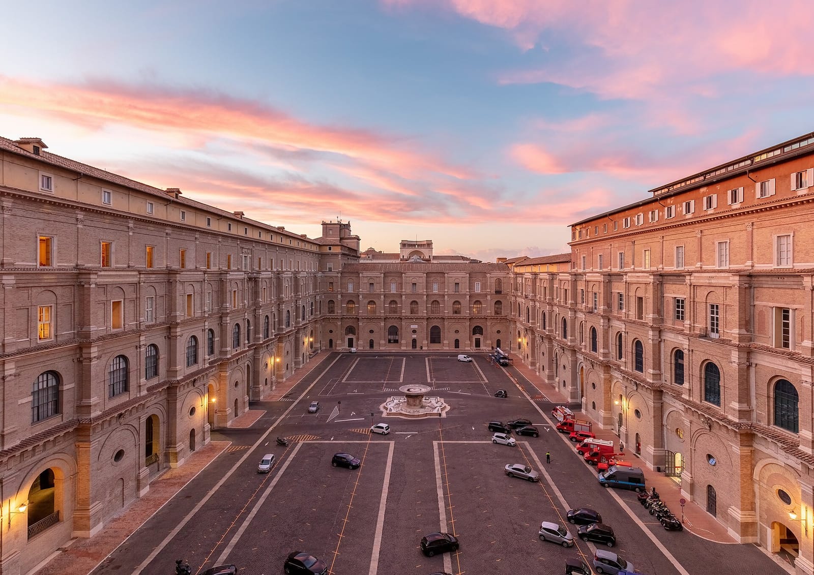 The Vatican Museums courtyard at sunset