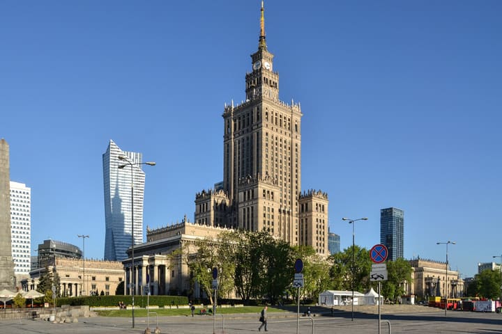 The Palace of Culture and Science tower in central Warsaw