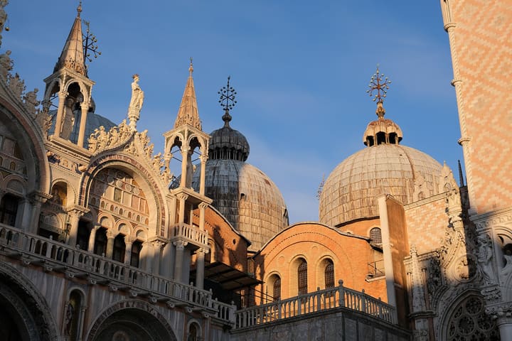 The domes and south-west corner of St Mark's Basilica in Venice