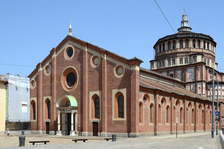 The facade of Santa Maria delle Grazie in Milan, beside the Last Supper museum