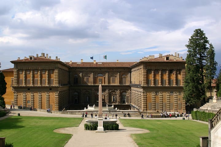 The garden facade of Palazzo Pitti viewed from Boboli Gardens in Florence