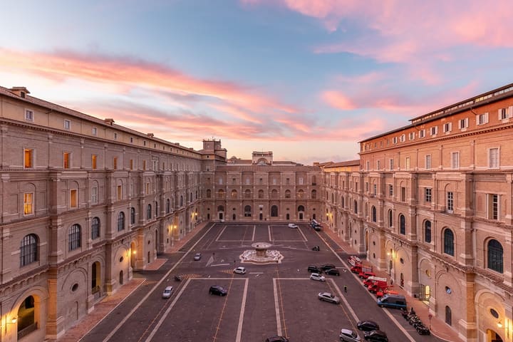 The Vatican Museums courtyard at sunset